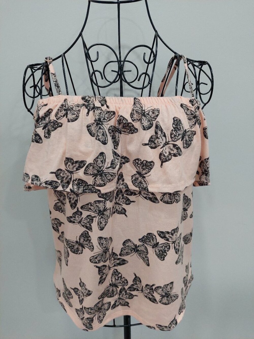Magazine Butterfly 🦋 Strappy Milkmaid Style  Off Shoulder Ruffle Top (Size S)